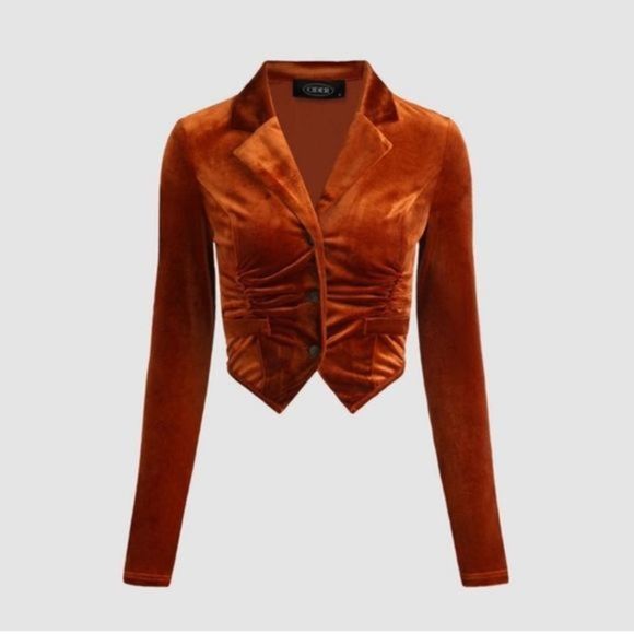 Cider Tops - Cider Small orange velvet crop shirt